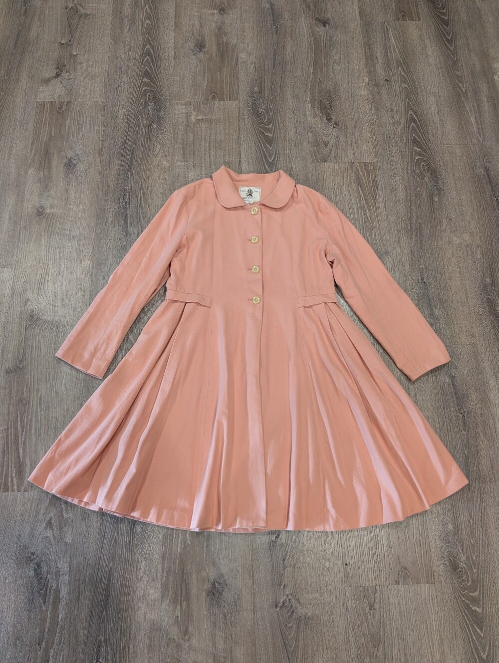 Alice's Pig Pink Pleated Trench Coat Dress Peter Pan Collar Mod Retro US Size 12
